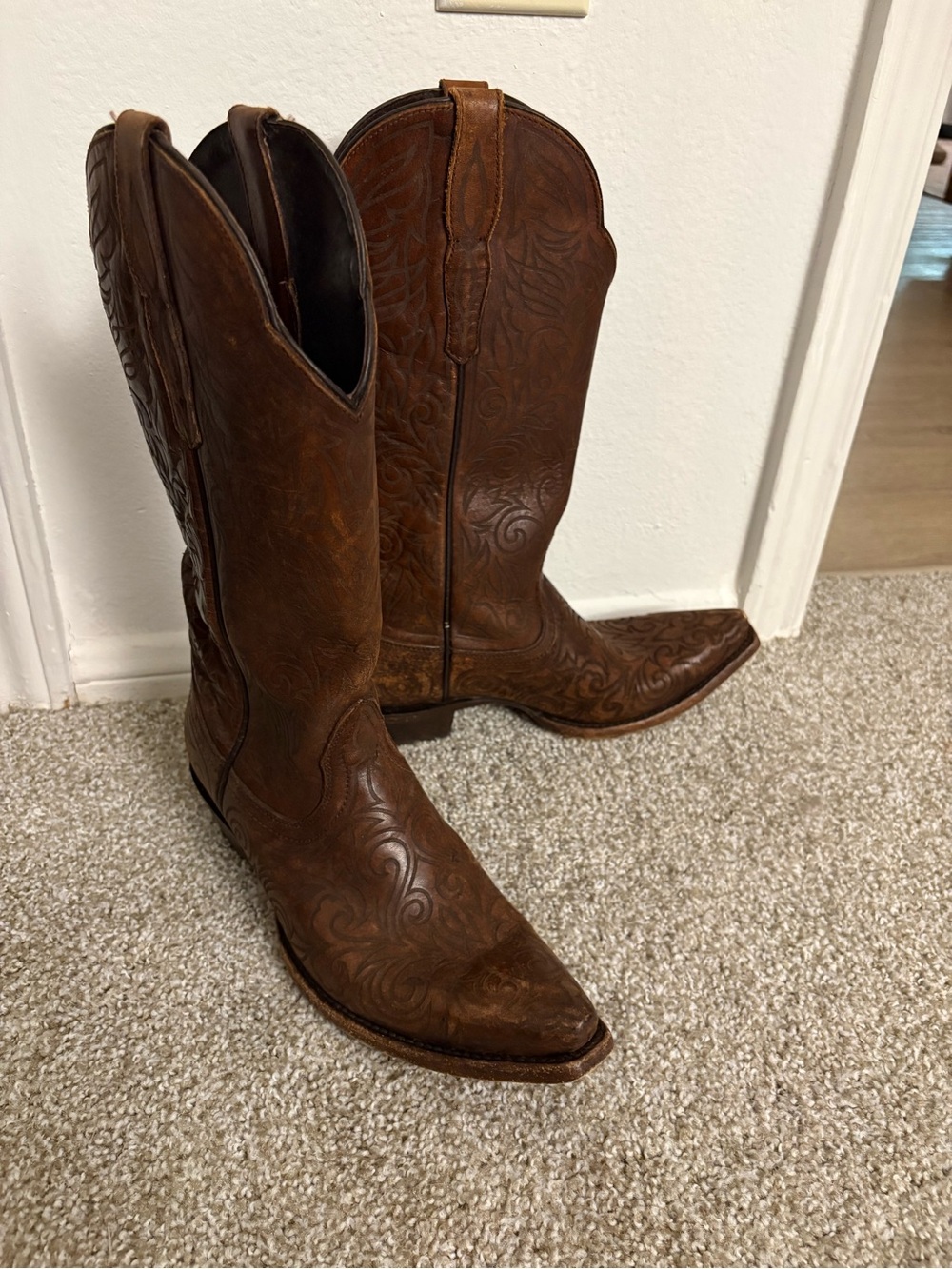Brown Embossed Leather Western Cowboy Boots